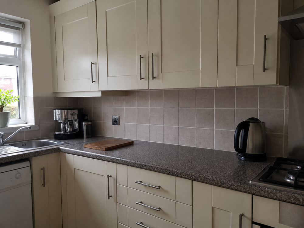 Before: Dated kitchen wiring to under-cabinet LED, Wandsworth